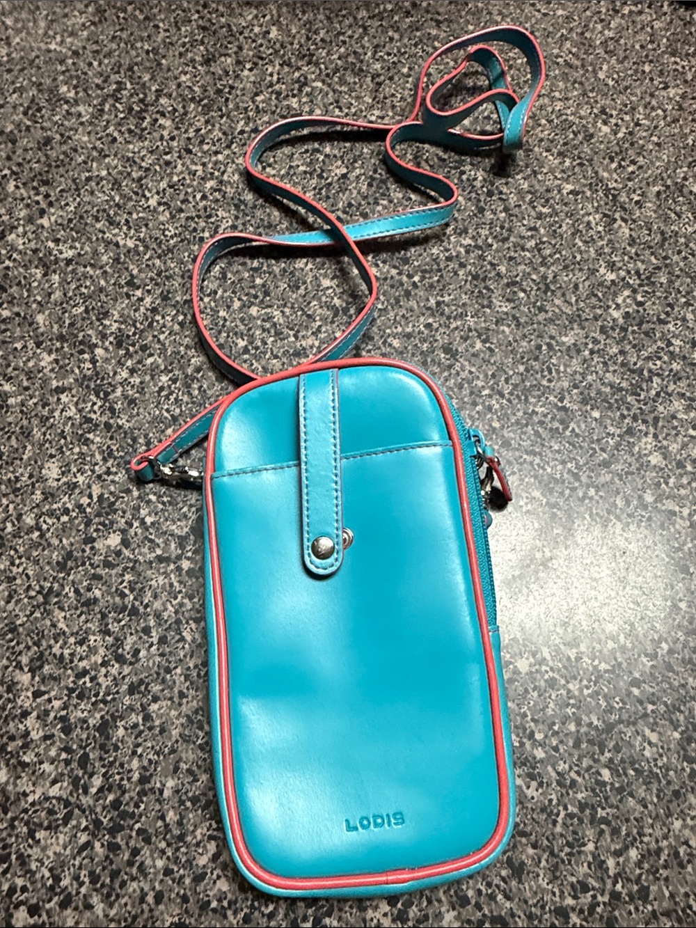 Lodis Turquoise Crossbody Phone Bag with Coral Trim